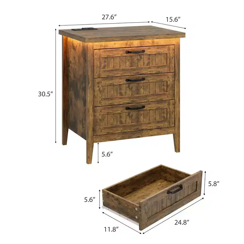 Commode de 3/5/6/8 tiroirs avec lumière LED, commode en bois pour chambre à coucher, placard et salon
