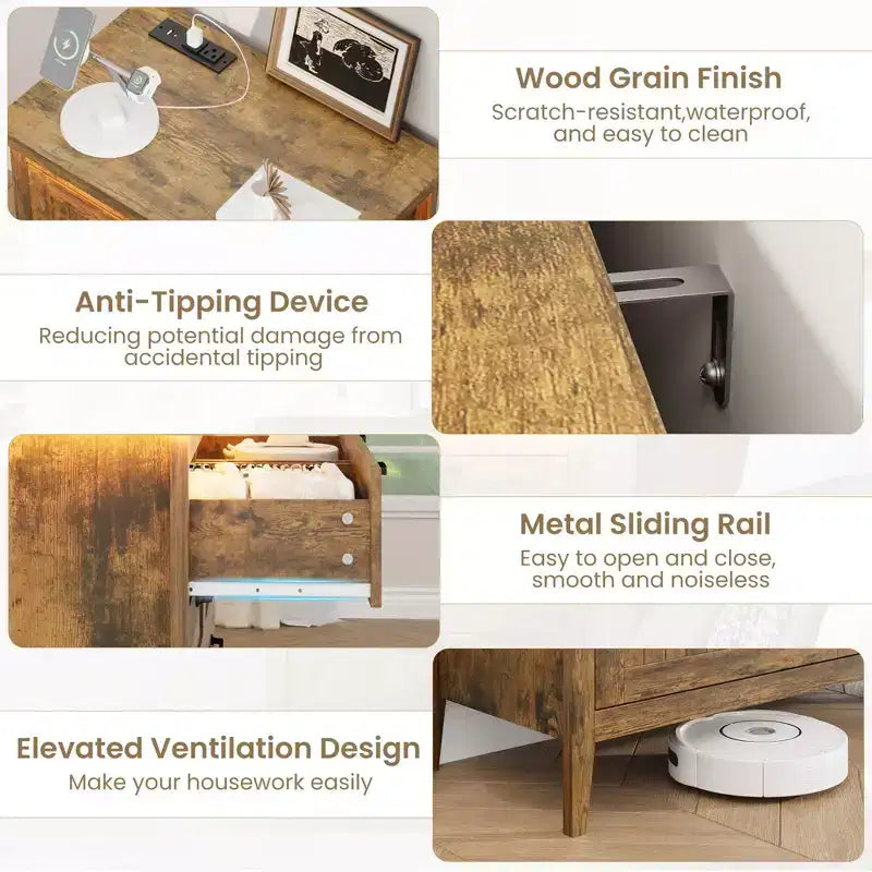 Commode de 3/5/6/8 tiroirs avec lumière LED, commode en bois pour chambre à coucher, placard et salon