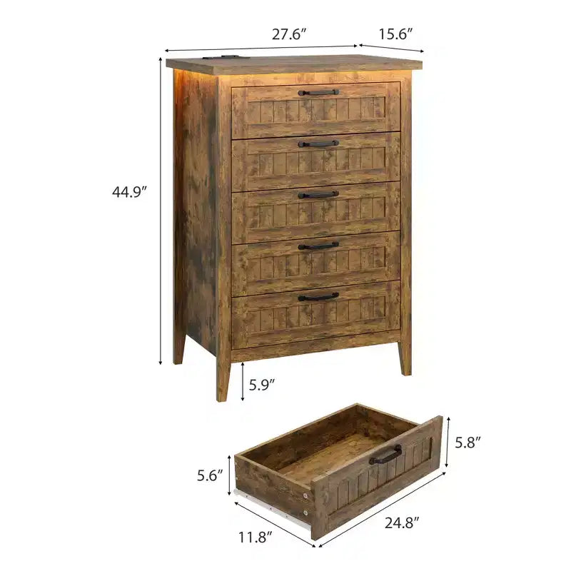 Commode de 3/5/6/8 tiroirs avec lumière LED, commode en bois pour chambre à coucher, placard et salon