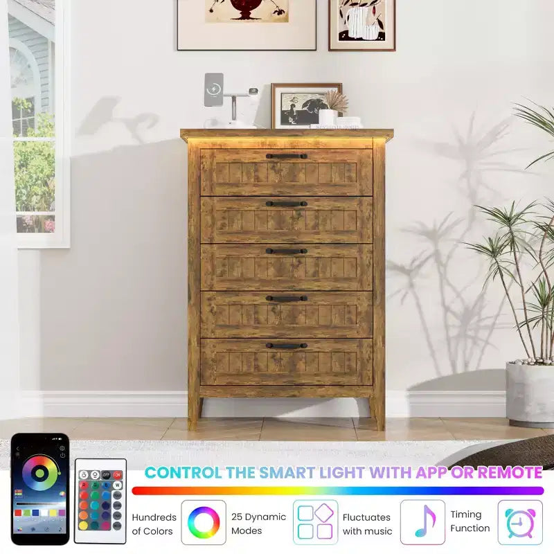 Commode de 3/5/6/8 tiroirs avec lumière LED, commode en bois pour chambre à coucher, placard et salon