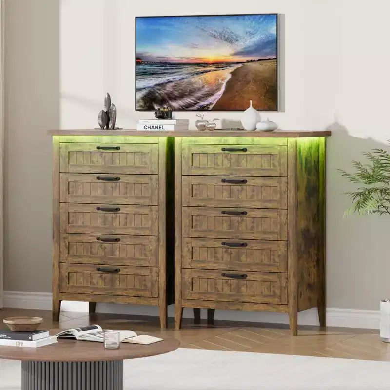 Commode de 3/5/6/8 tiroirs avec lumière LED, commode en bois pour chambre à coucher, placard et salon
