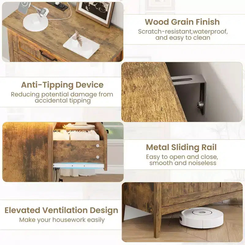 Commode de 3/5/6/8 tiroirs avec lumière LED, commode en bois pour chambre à coucher, placard et salon