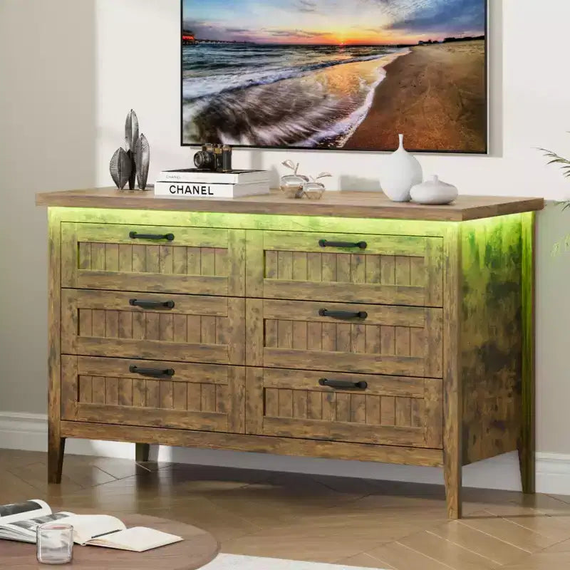 Commode de 3/5/6/8 tiroirs avec lumière LED, commode en bois pour chambre à coucher, placard et salon