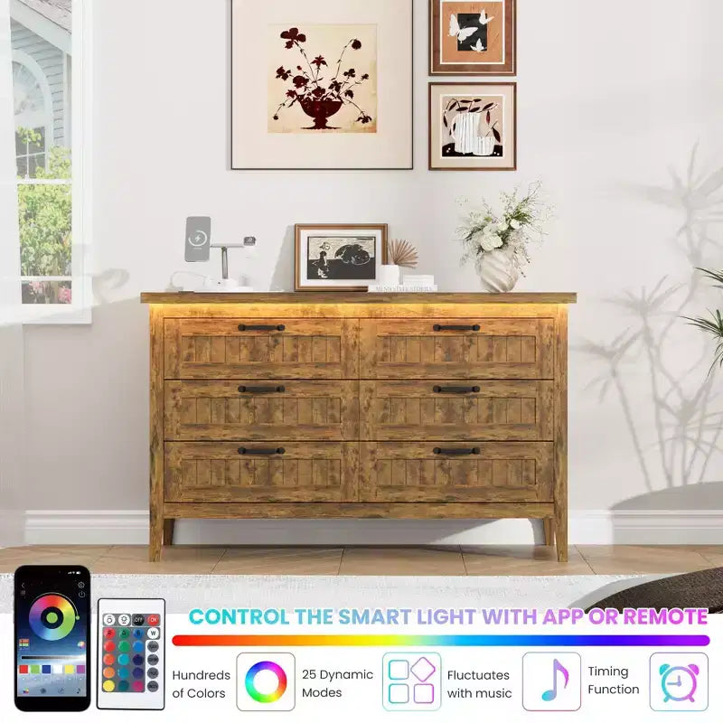 Commode de 3/5/6/8 tiroirs avec lumière LED, commode en bois pour chambre à coucher, placard et salon