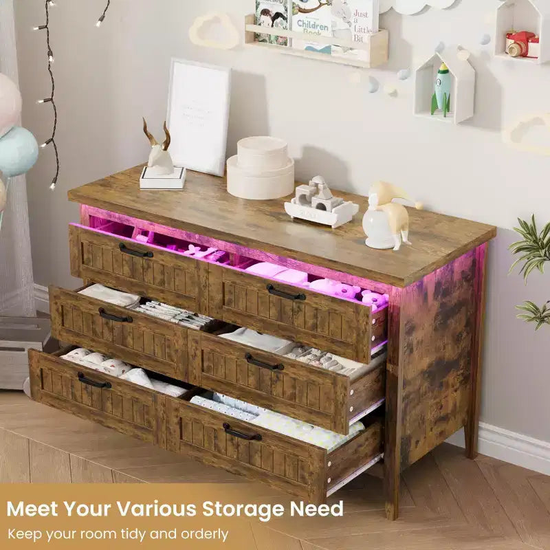Commode de 3/5/6/8 tiroirs avec lumière LED, commode en bois pour chambre à coucher, placard et salon