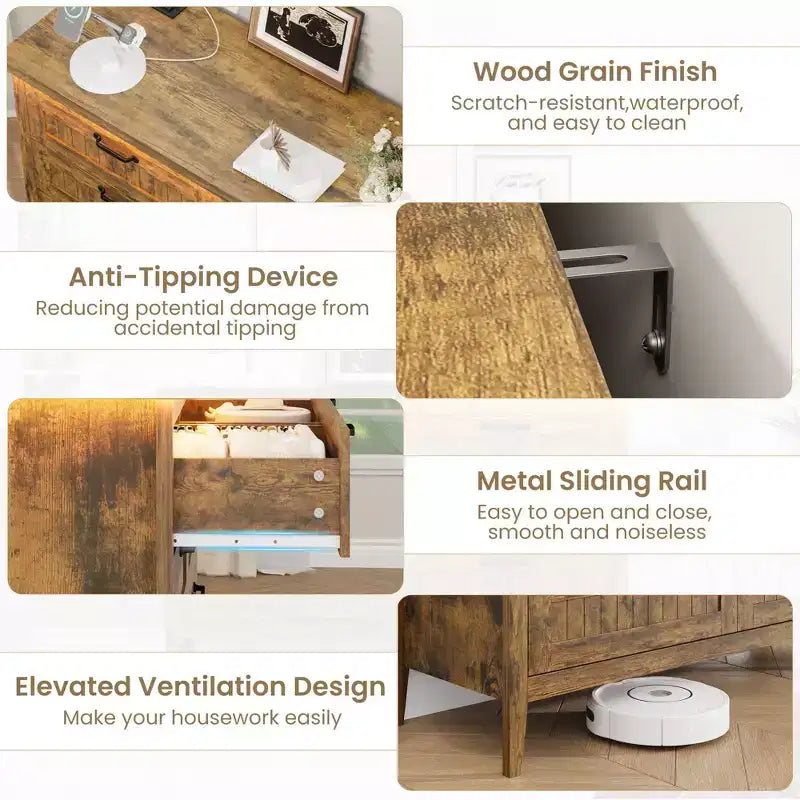 Commode de 3/5/6/8 tiroirs avec lumière LED, commode en bois pour chambre à coucher, placard et salon