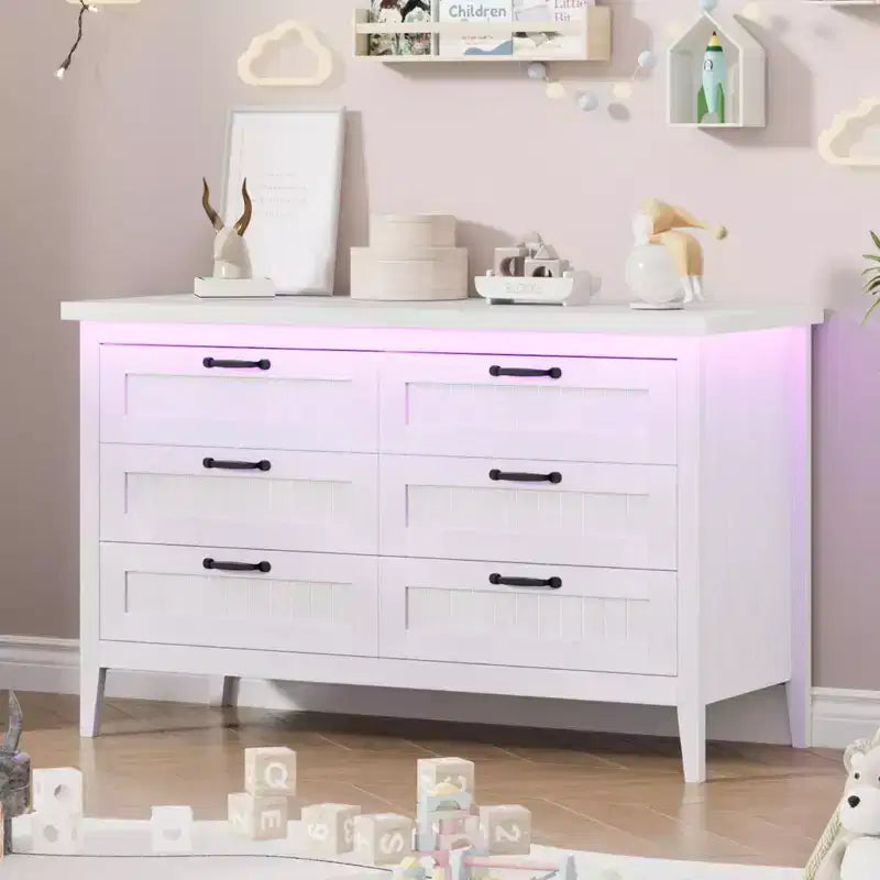 Commode de 3/5/6/8 tiroirs avec lumière LED, commode en bois pour chambre à coucher, placard et salon