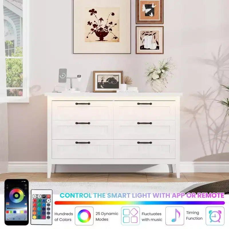 Commode de 3/5/6/8 tiroirs avec lumière LED, commode en bois pour chambre à coucher, placard et salon