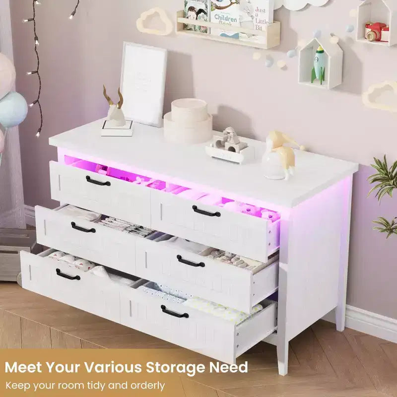 Commode de 3/5/6/8 tiroirs avec lumière LED, commode en bois pour chambre à coucher, placard et salon