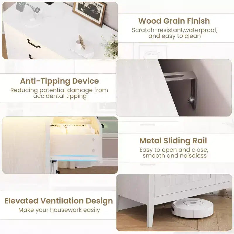 Commode de 3/5/6/8 tiroirs avec lumière LED, commode en bois pour chambre à coucher, placard et salon