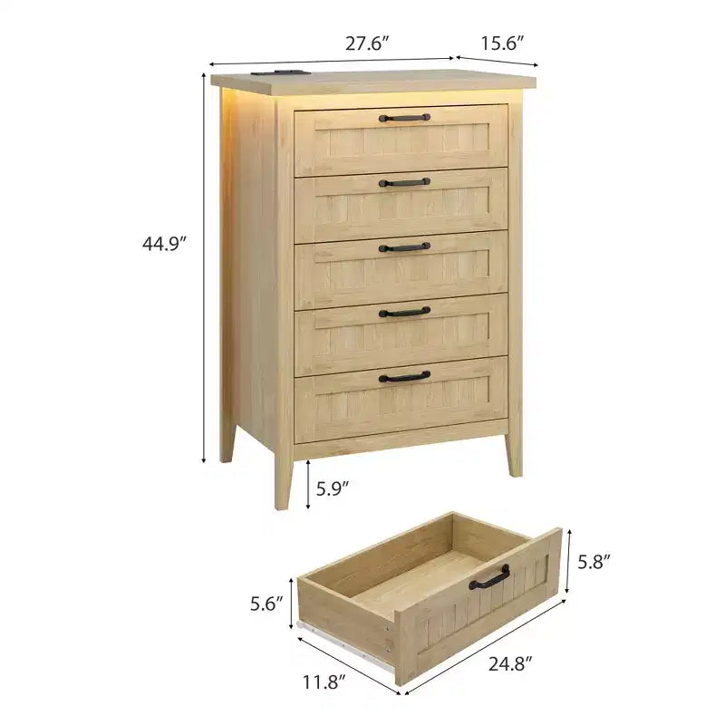 Commode de 3/5/6/8 tiroirs avec lumière LED, commode en bois pour chambre à coucher, placard et salon