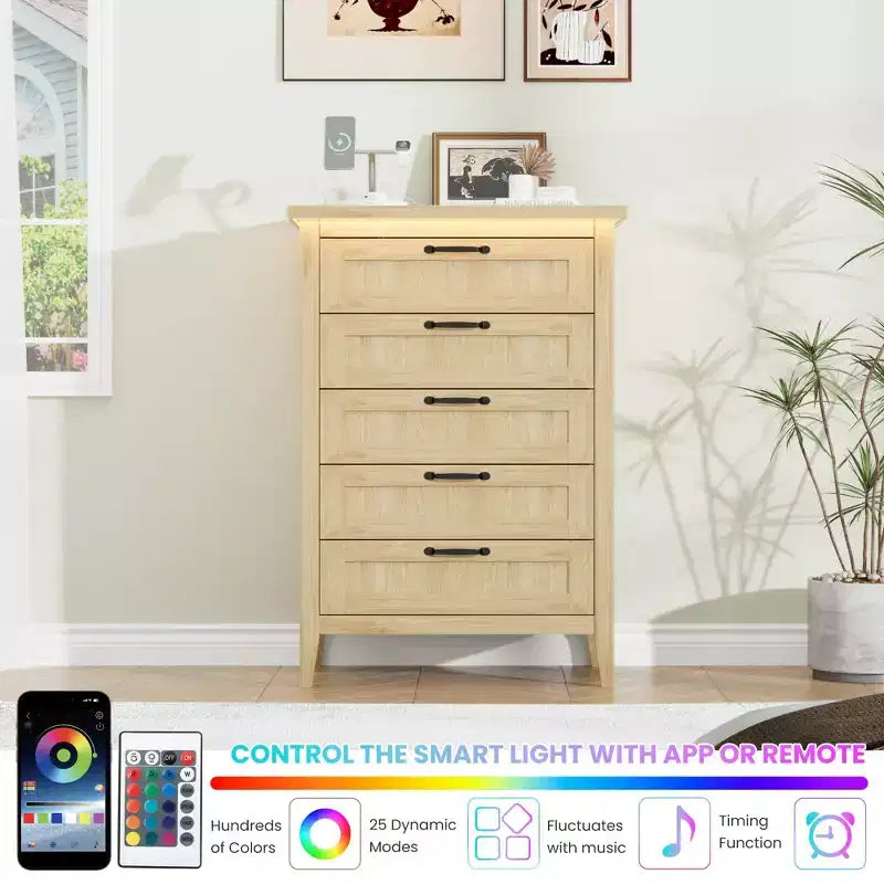Commode de 3/5/6/8 tiroirs avec lumière LED, commode en bois pour chambre à coucher, placard et salon