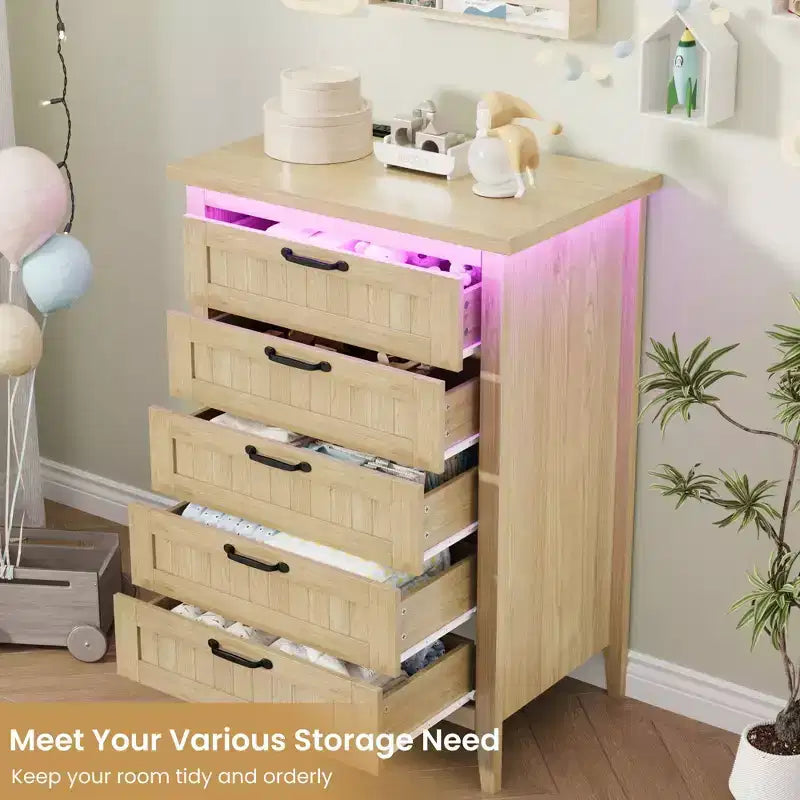 Commode de 3/5/6/8 tiroirs avec lumière LED, commode en bois pour chambre à coucher, placard et salon