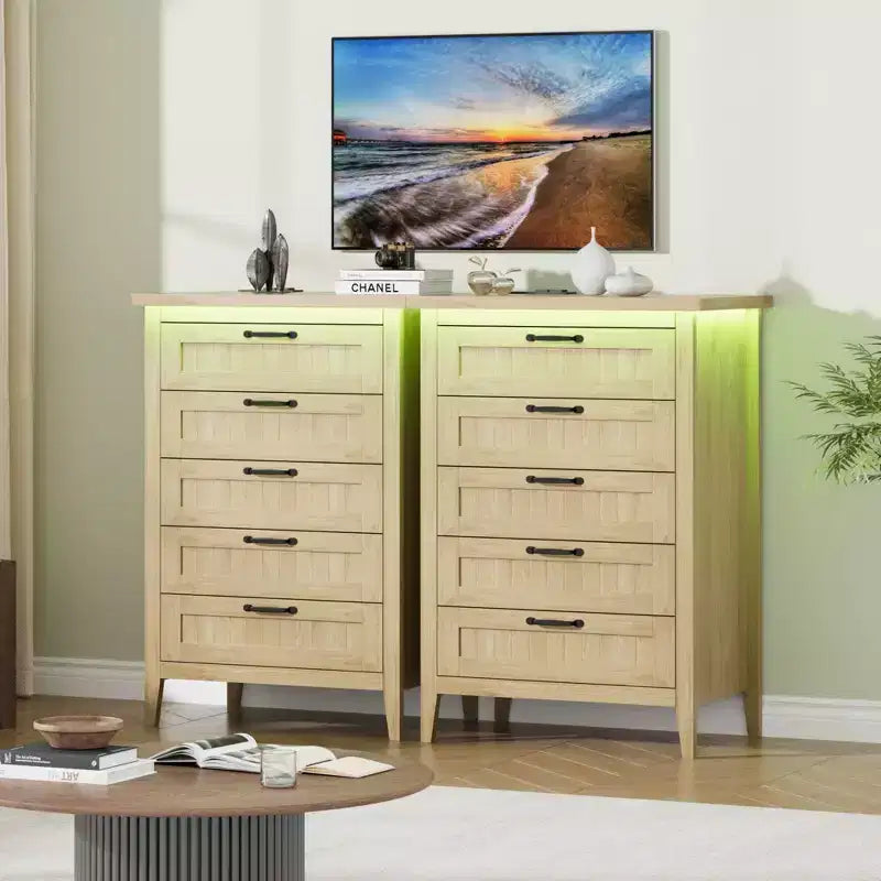 Commode de 3/5/6/8 tiroirs avec lumière LED, commode en bois pour chambre à coucher, placard et salon