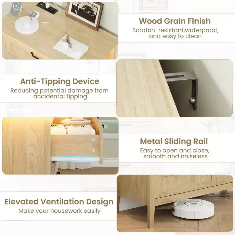 Commode de 3/5/6/8 tiroirs avec lumière LED, commode en bois pour chambre à coucher, placard et salon