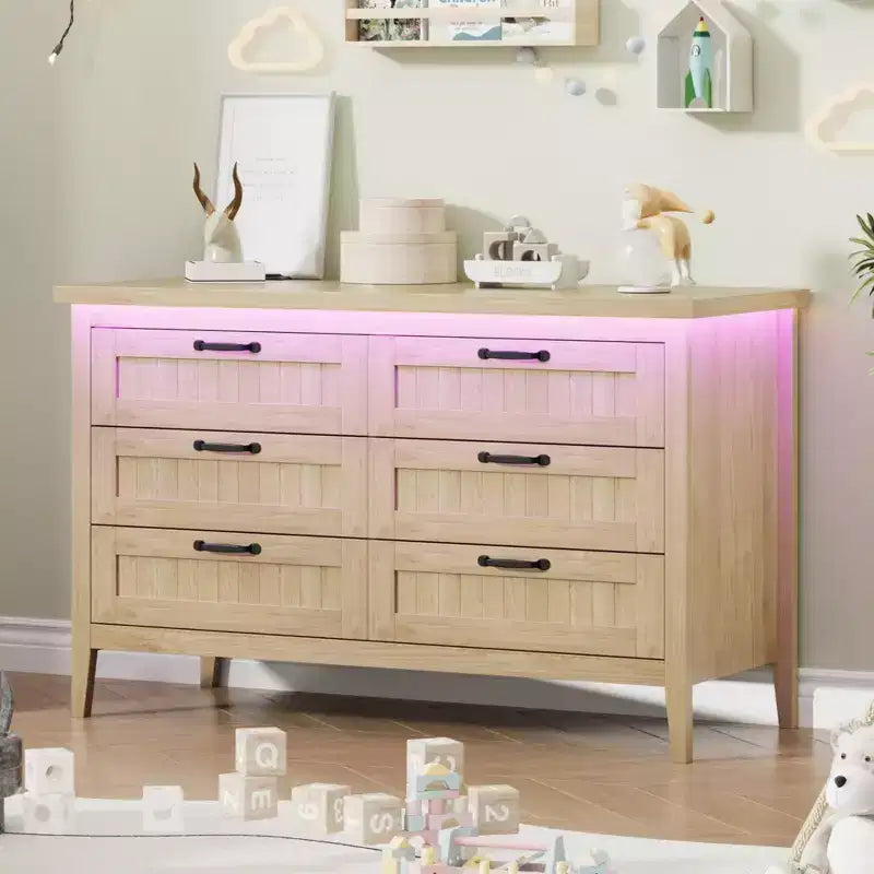 Commode de 3/5/6/8 tiroirs avec lumière LED, commode en bois pour chambre à coucher, placard et salon