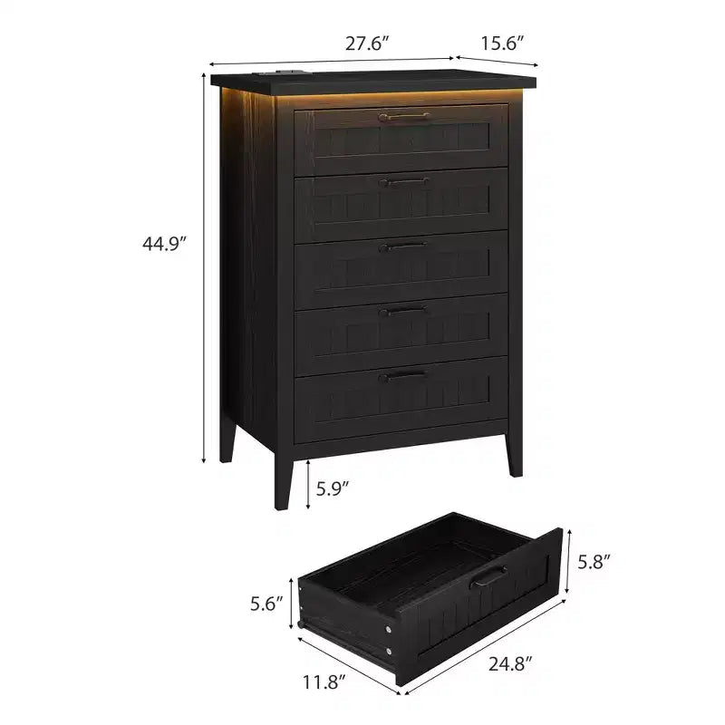 Commode de 3/5/6/8 tiroirs avec lumière LED, commode en bois pour chambre à coucher, placard et salon