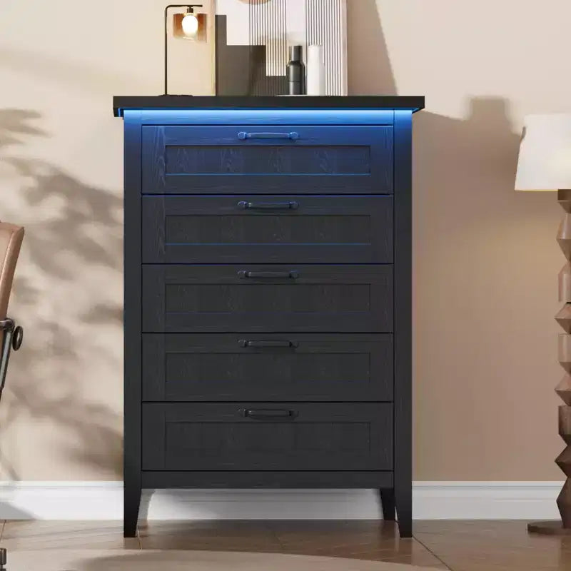 Commode de 3/5/6/8 tiroirs avec lumière LED, commode en bois pour chambre à coucher, placard et salon