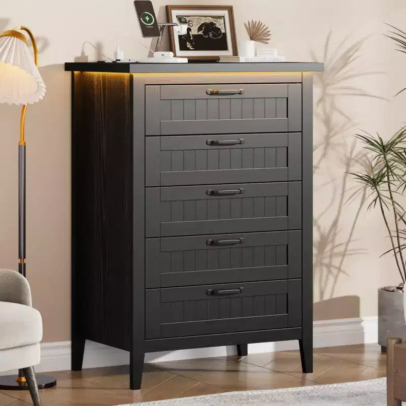 Commode de 3/5/6/8 tiroirs avec lumière LED, commode en bois pour chambre à coucher, placard et salon