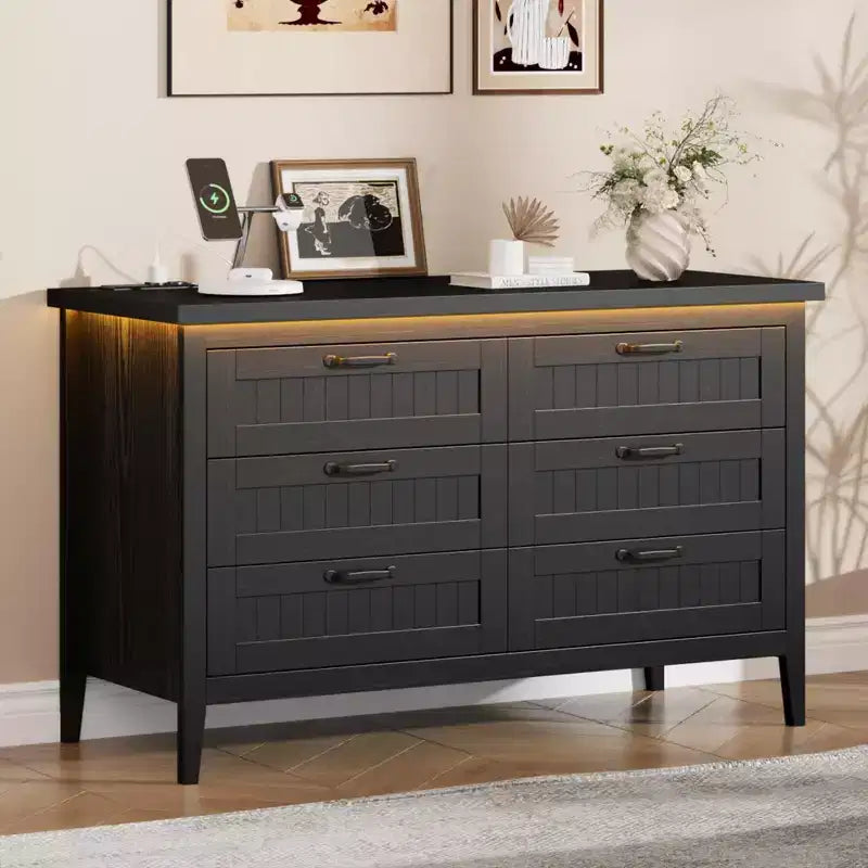 Commode de 3/5/6/8 tiroirs avec lumière LED, commode en bois pour chambre à coucher, placard et salon