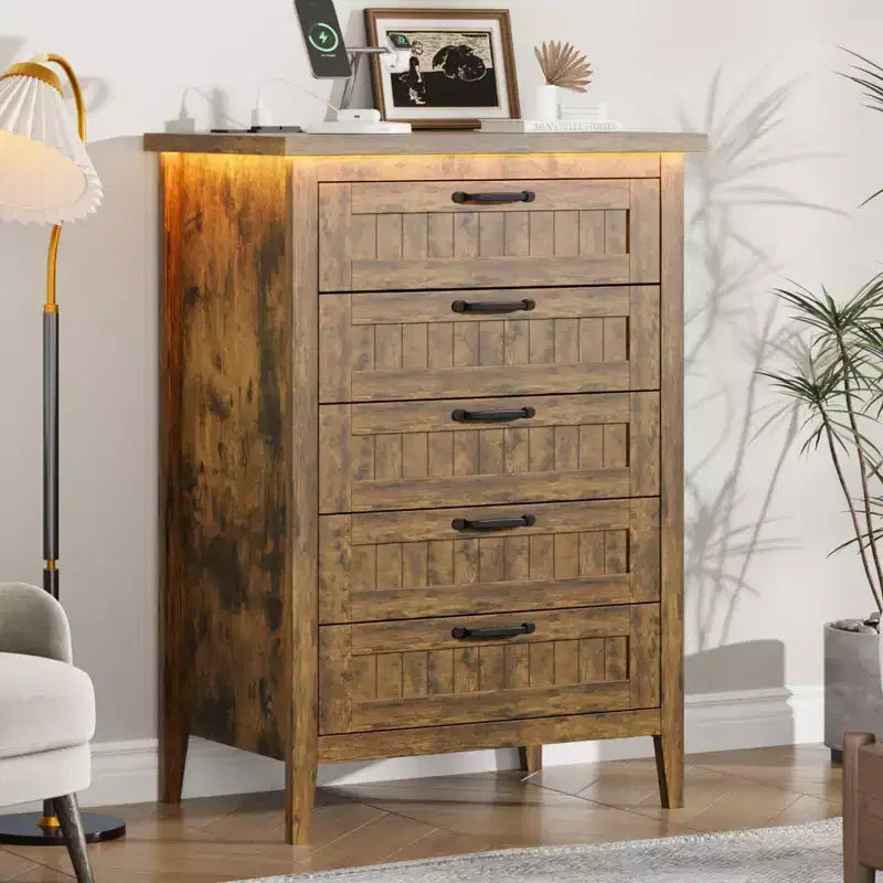 Commode de 3/5/6/8 tiroirs avec lumière LED, commode en bois pour chambre à coucher, placard et salon