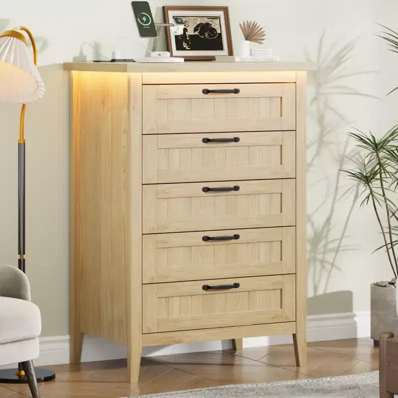 Commode de 3/5/6/8 tiroirs avec lumière LED, commode en bois pour chambre à coucher, placard et salon