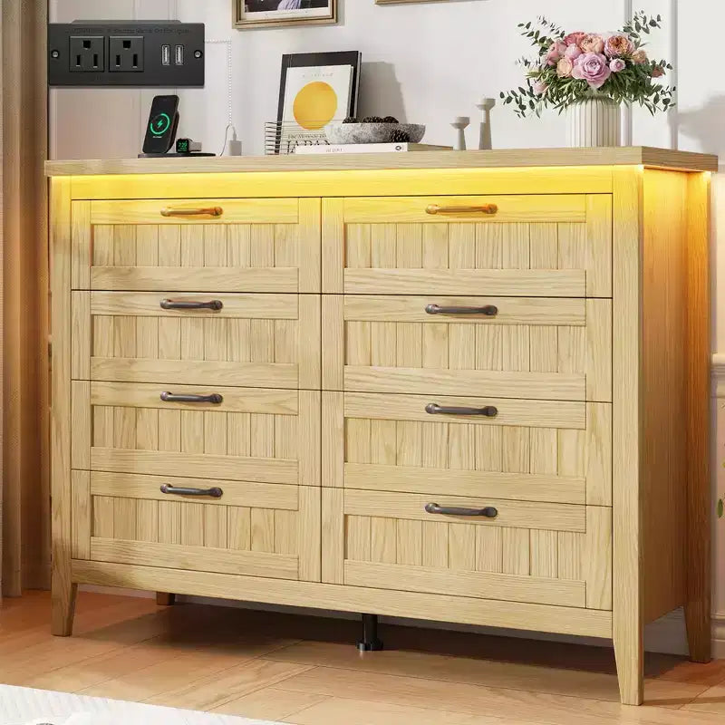 Commode de 3/5/6/8 tiroirs avec lumière LED, commode en bois pour chambre à coucher, placard et salon