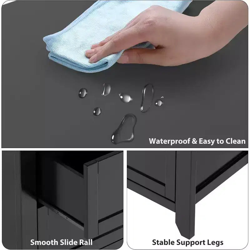 Grande commode moderne à 7 tiroirs de 137 cm de large pour chambre, entrée, couloir, noire