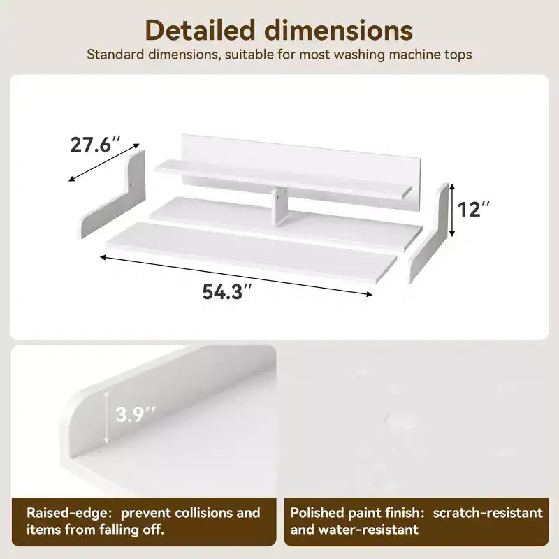 Dessus de laveuse et sécheuse en bois, comptoir de buanderie de 137 cm avec étagère de rangement à 2 niveaux, surface de travail antidérapante avec garde-corps pour l'organisation de la buanderie