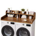 Wood Washer and Dryer Topper, 54 Laundry Countertop with 2-Tier Storage Shelf, Anti-Slip Work Surface with Guardrails for Laundry Organization