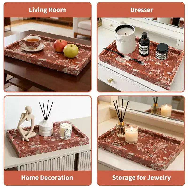 Plateau de rangement à bijoux en marbre naturel – Plateau en pierre de marbre véritable pour coiffeuse, salle de bain et décoration intérieure