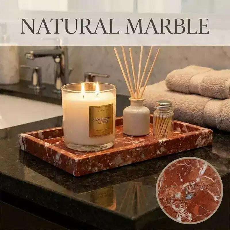 Plateau de rangement à bijoux en marbre naturel – Plateau en pierre de marbre véritable pour coiffeuse, salle de bain et décoration intérieure