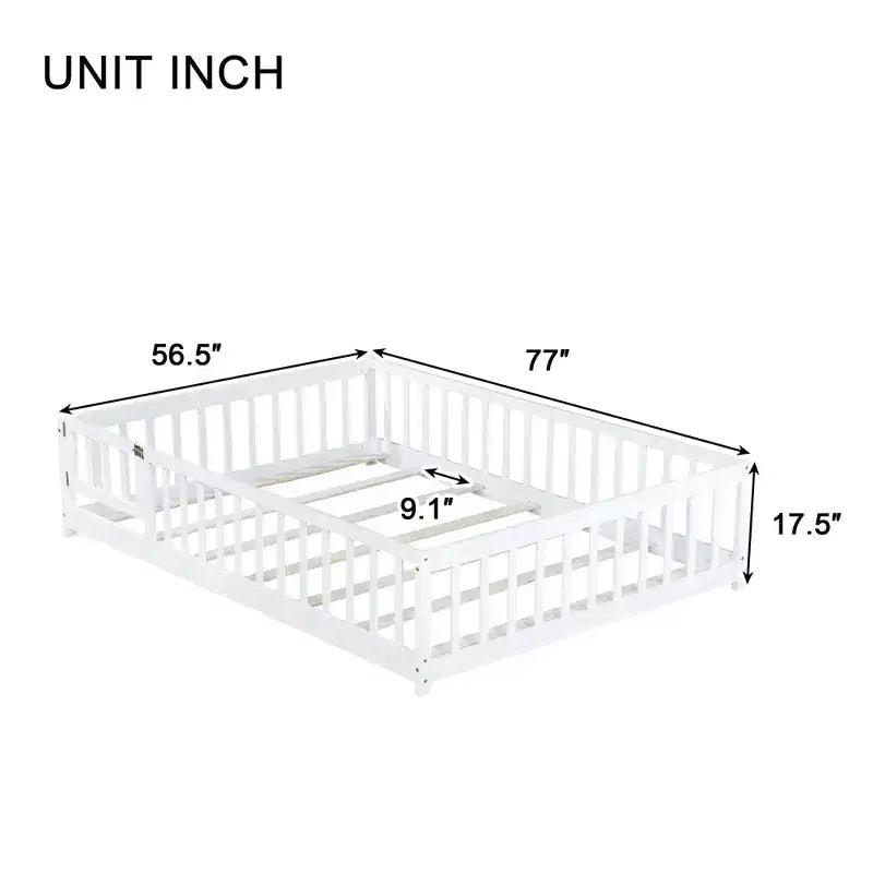 Lit plateforme au sol complet avec clôture et porte, cadre de lit plateforme en bois massif pour enfants