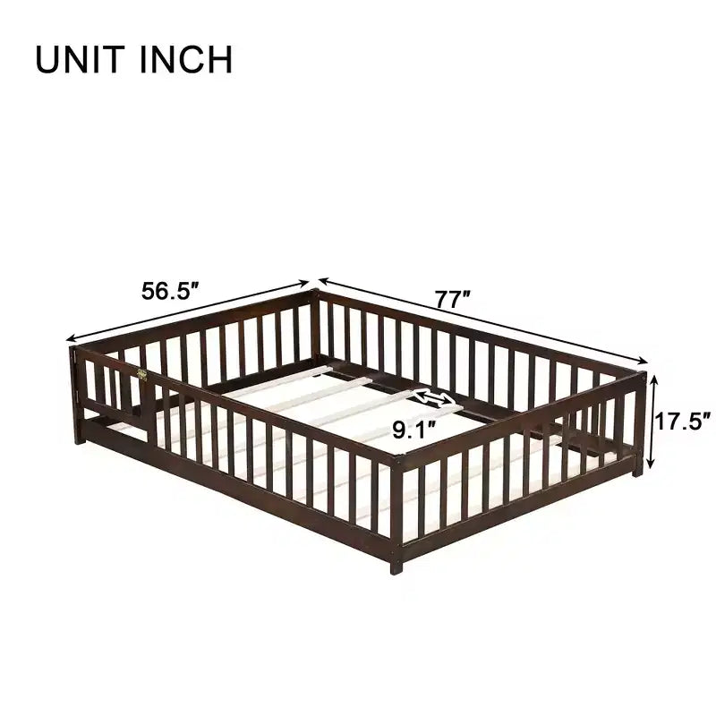 Lit plateforme au sol complet avec clôture et porte, cadre de lit plateforme en bois massif pour enfants