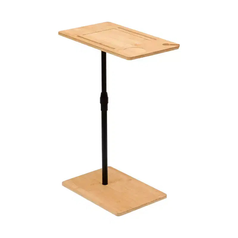 Table d'appoint en bambou réglable en hauteur en forme de C avec fente pour téléphone et support de verre à vin