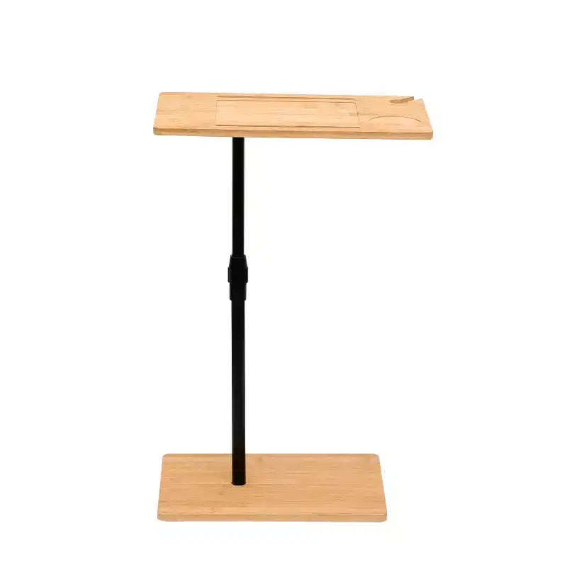 Table d'appoint en bambou réglable en hauteur en forme de C avec fente pour téléphone et support de verre à vin