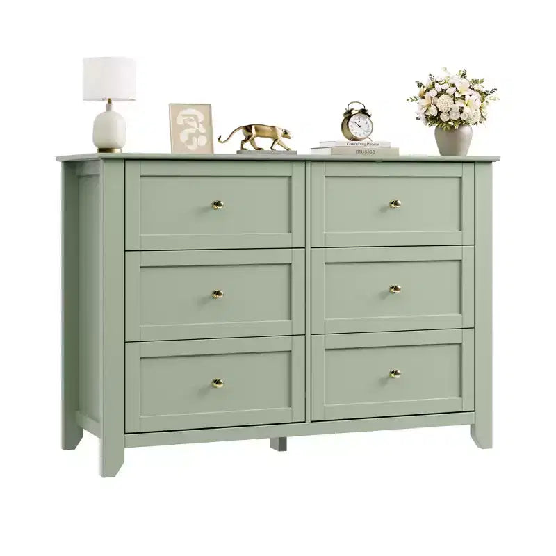 6 Drawer Dresser Tall Wooden Storage Chest with Deep Drawers, Metal Knobs Organizer Cabinet for Entryway, Hallway, Living Room, Kids Room, Closet