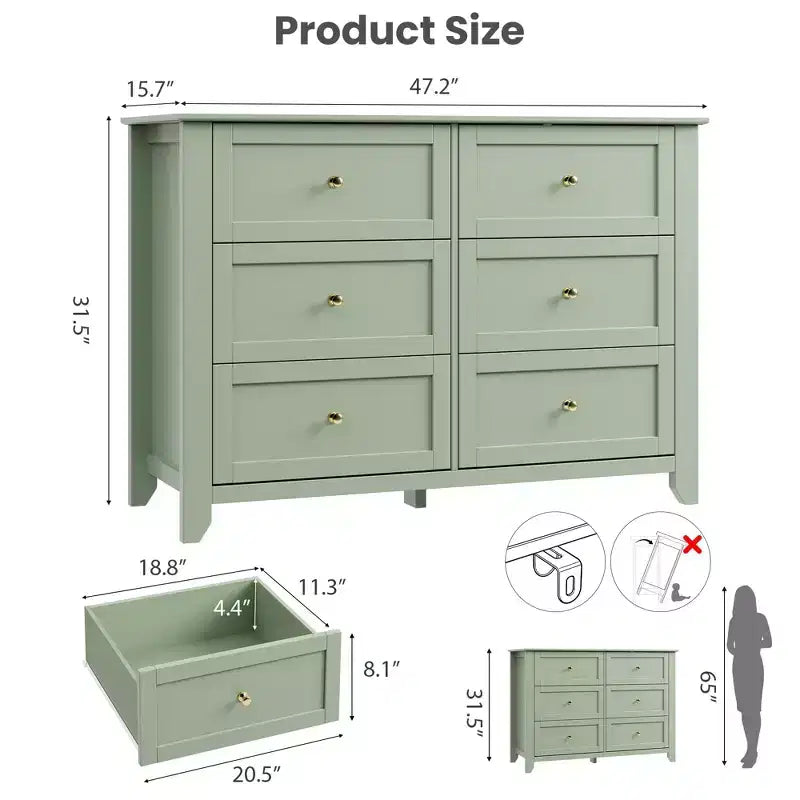 Commode à 6 tiroirs profonds avec poignées métalliques – Meuble de rangement pour chambre, couloir et salon