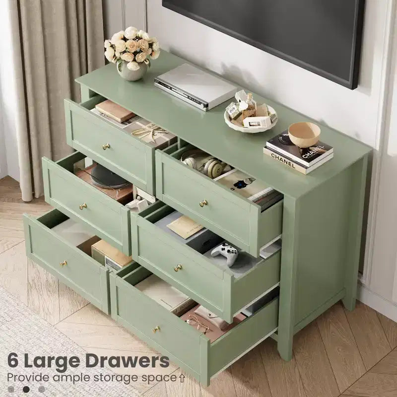 Commode à 6 tiroirs profonds avec poignées métalliques – Meuble de rangement pour chambre, couloir et salon
