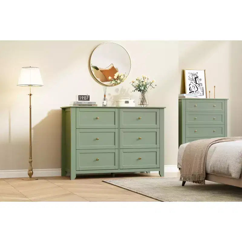 Commode à 6 tiroirs profonds avec poignées métalliques – Meuble de rangement pour chambre, couloir et salon