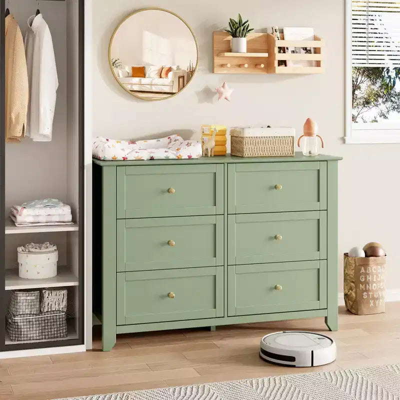 Commode à 6 tiroirs profonds avec poignées métalliques – Meuble de rangement pour chambre, couloir et salon