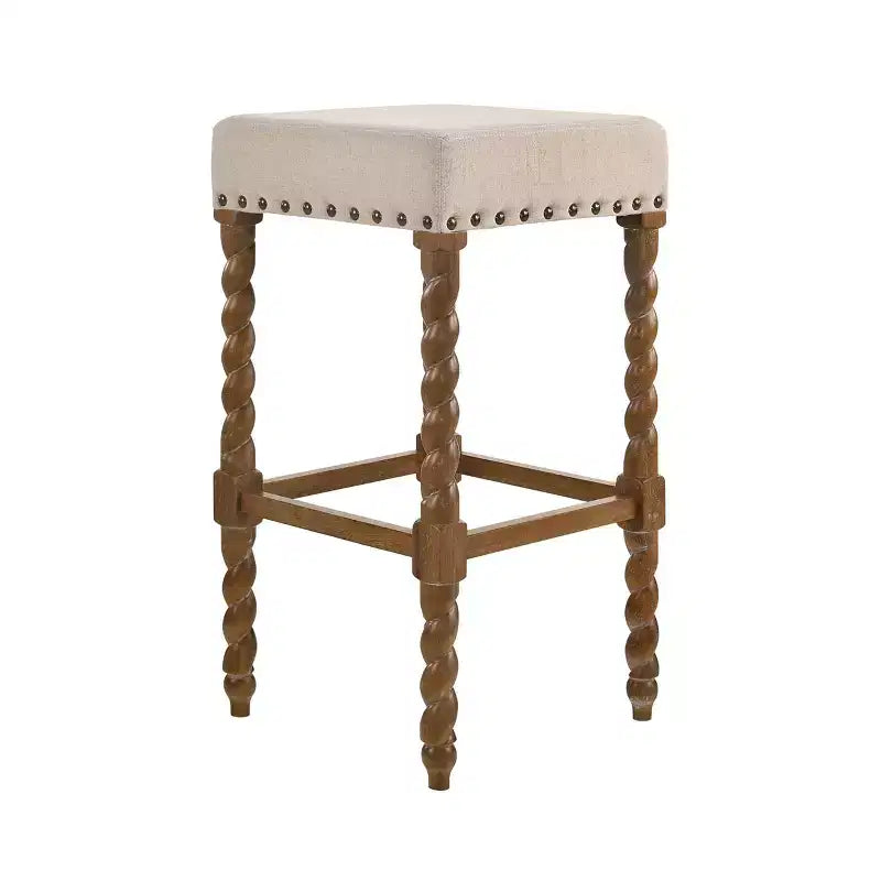 Tabouret de bar rembourré 30" Chêne naturel - Bordure en laiton antique