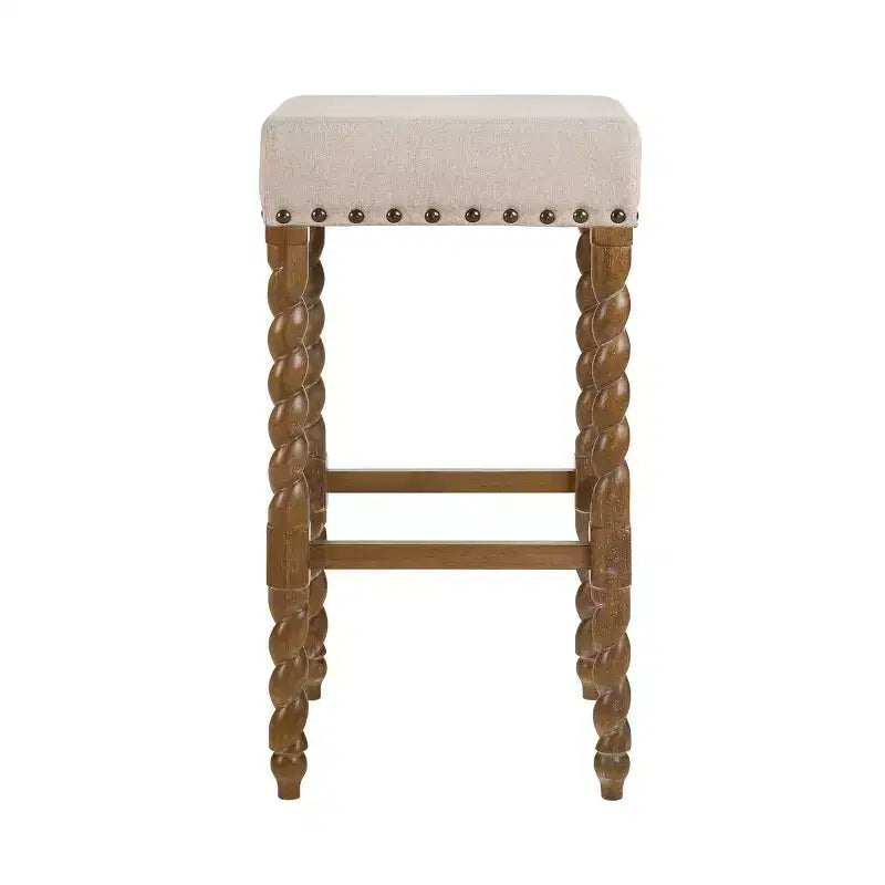 Tabouret de bar rembourré 30" Chêne naturel - Bordure en laiton antique