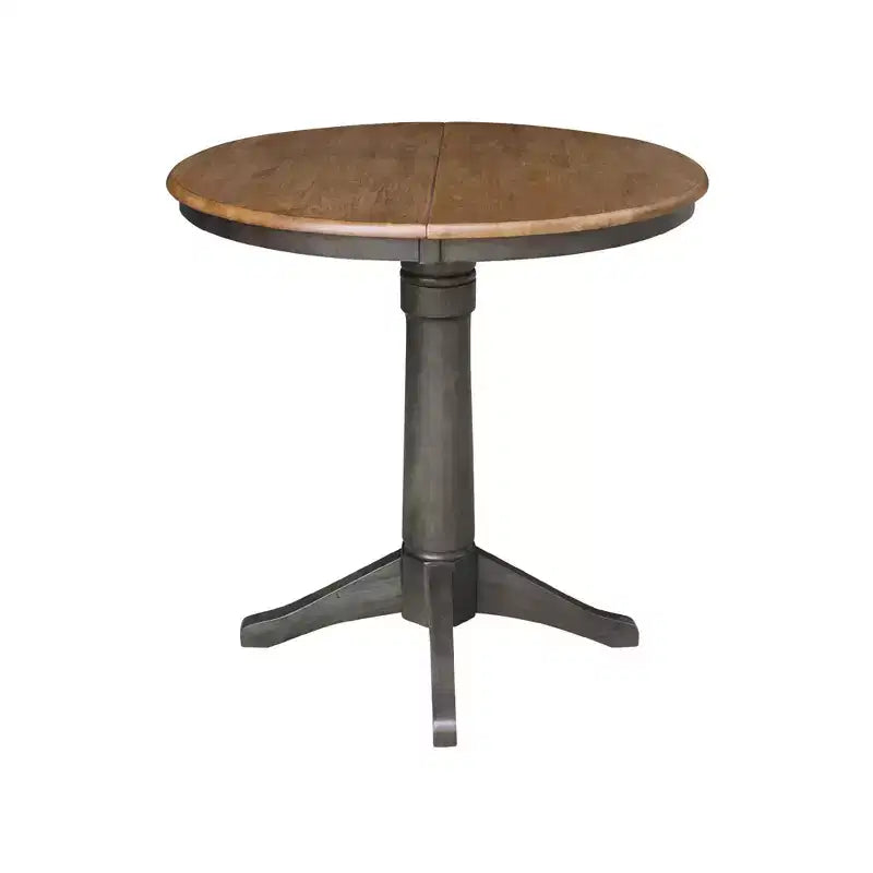 Table à manger à rallonges ronde 36", à abattants, beige/gris charbon délavé