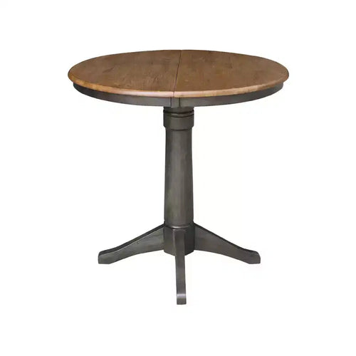 Table à manger à rallonges ronde 36", à abattants, beige/gris charbon délavé
