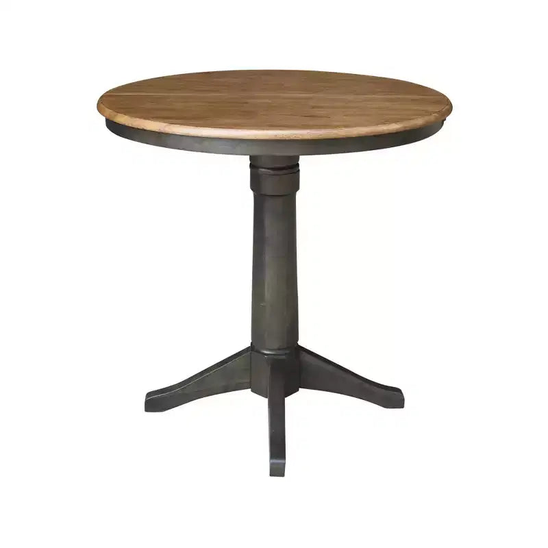 Table à manger à rallonges ronde 36", à abattants, beige/gris charbon délavé