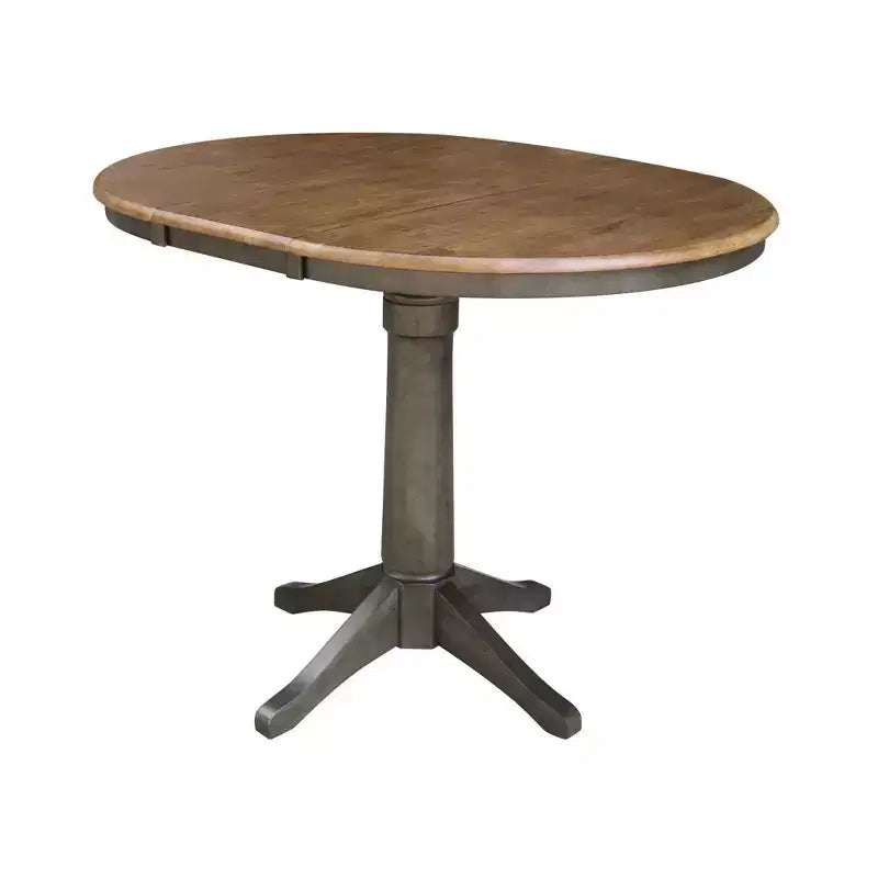 Table à manger à rallonges ronde 36", à abattants, beige/gris charbon délavé
