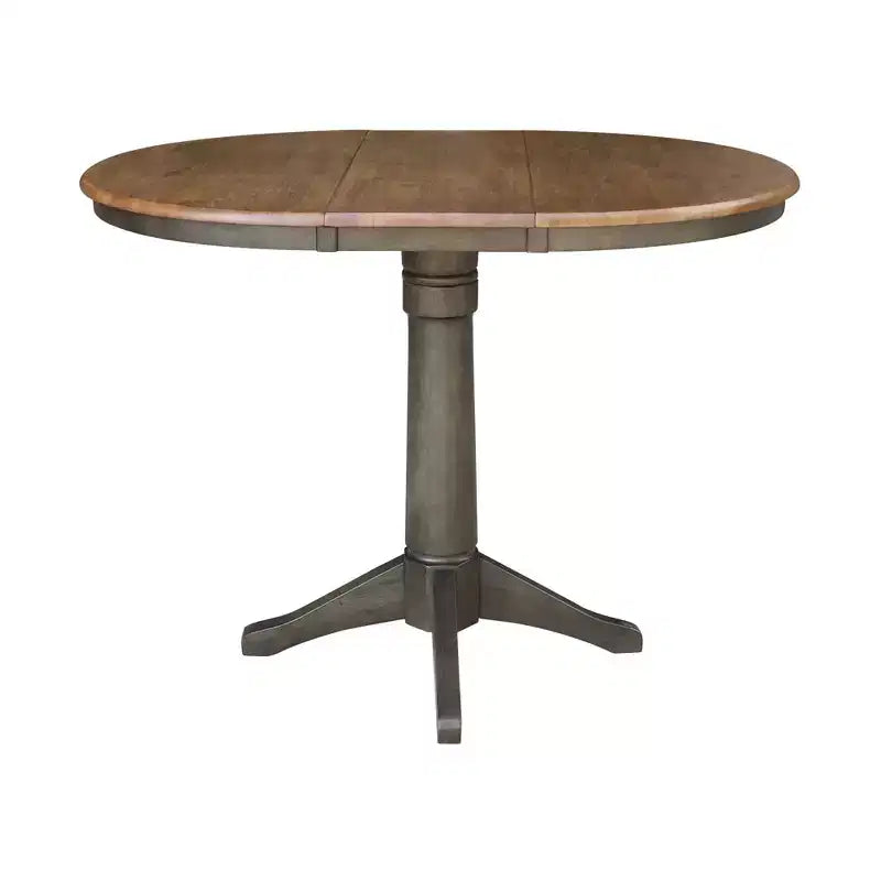 Table à manger à rallonges ronde 36", à abattants, beige/gris charbon délavé