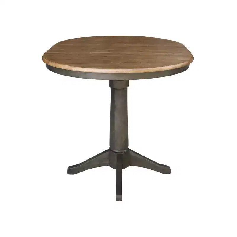 Table à manger à rallonges ronde 36", à abattants, beige/gris charbon délavé
