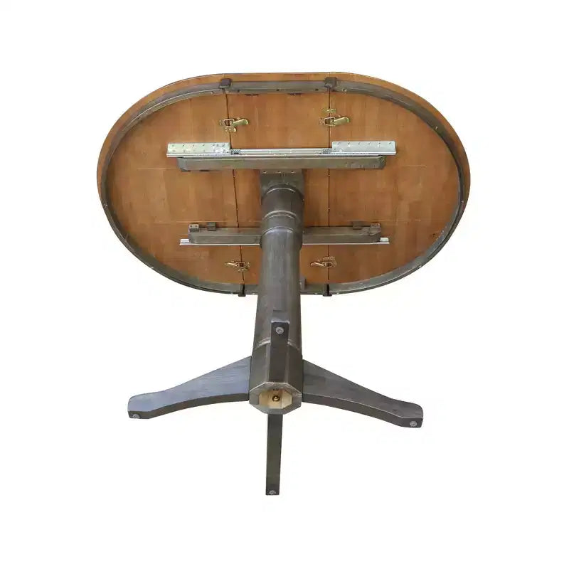 Table à manger à rallonges ronde 36", à abattants, beige/gris charbon délavé